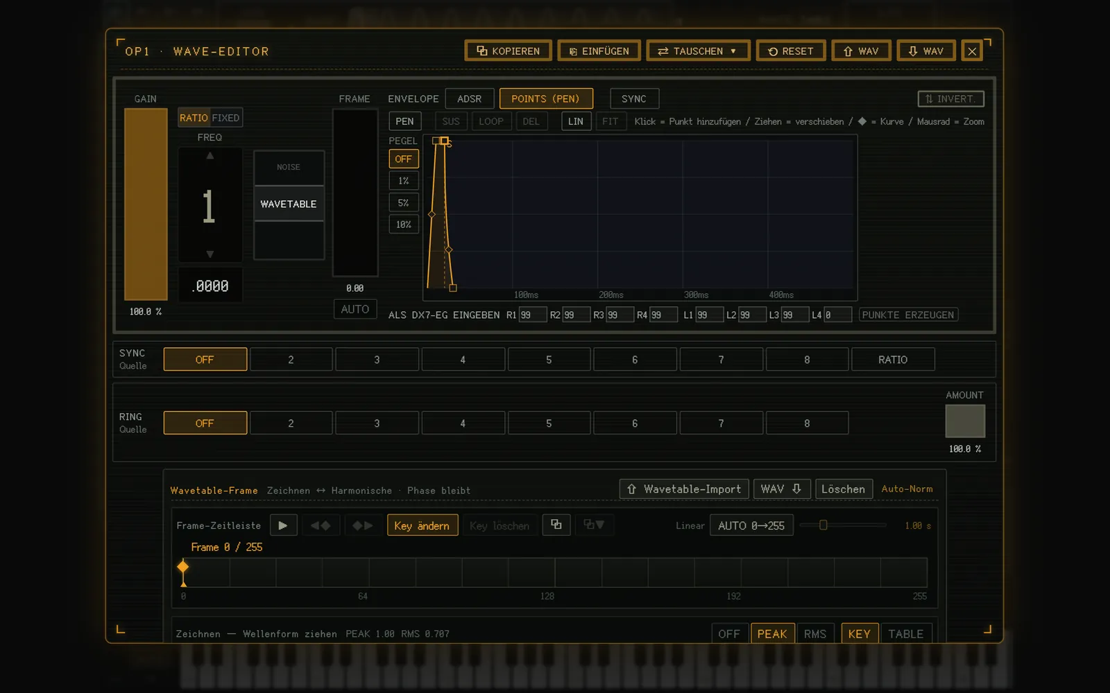 Der Wavetable-Editor (oben)