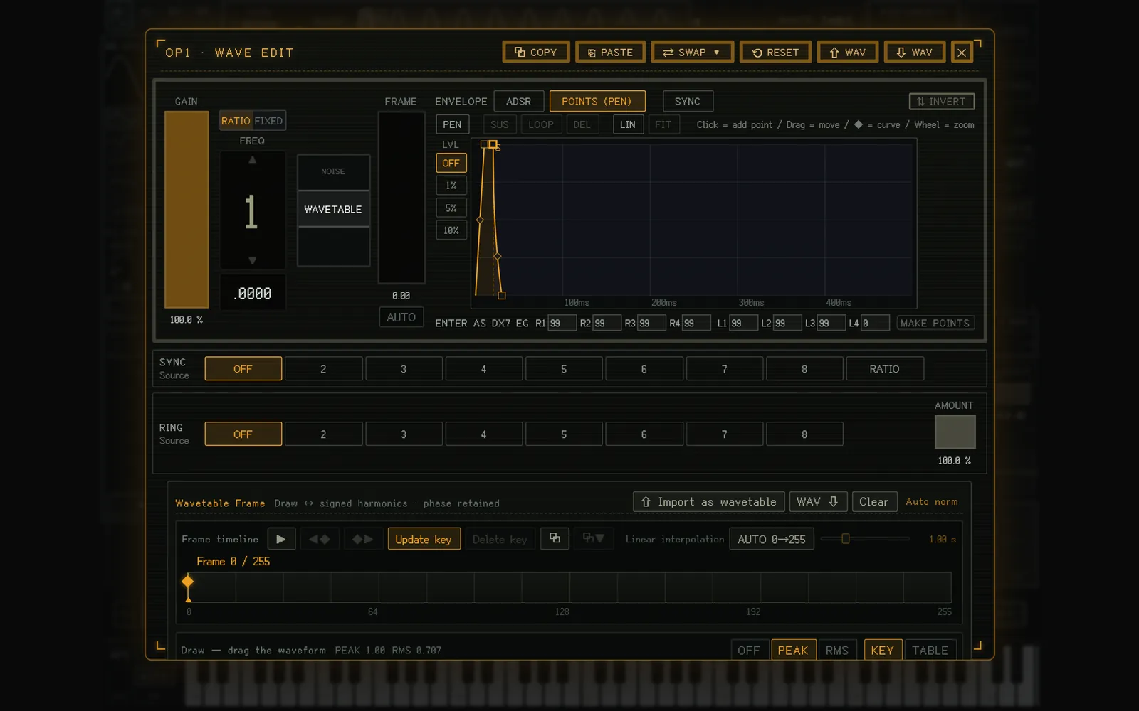 The wavetable editor (top)