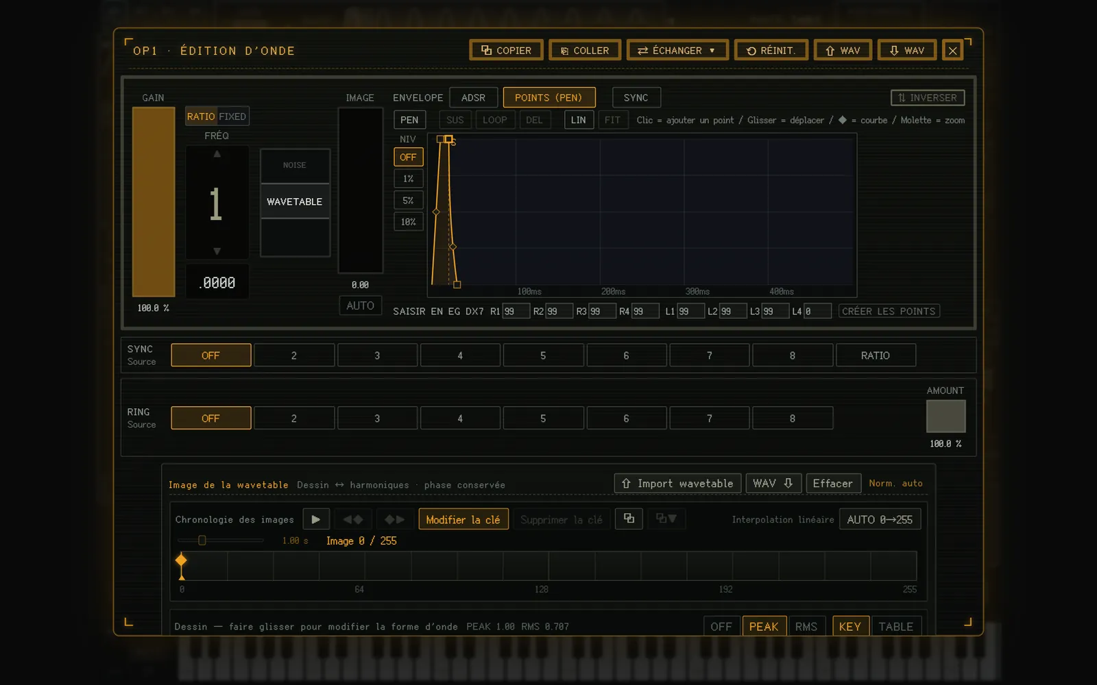 L’éditeur de wavetable (haut)