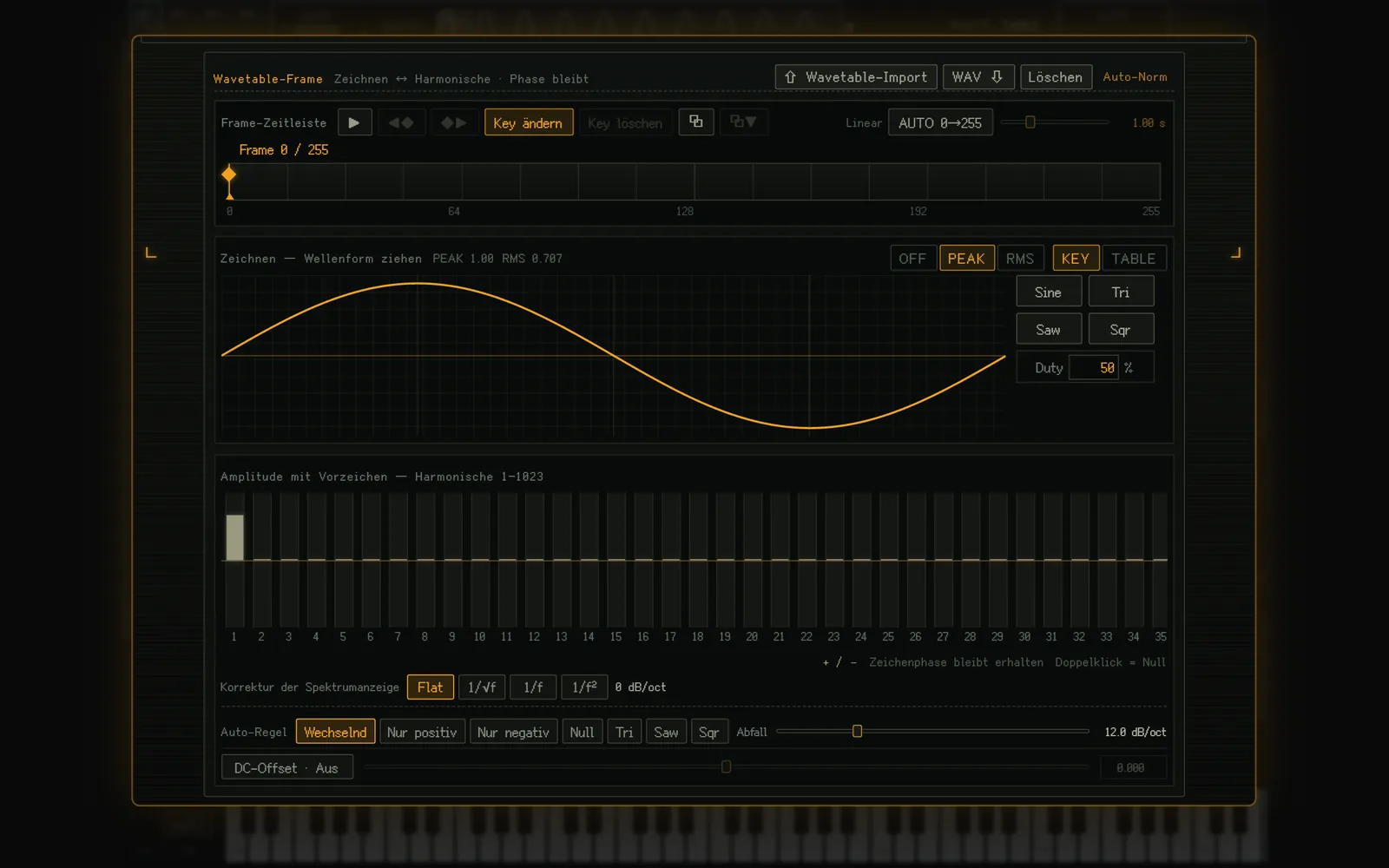 Der Wavetable-Editor (nach unten gescrollt)