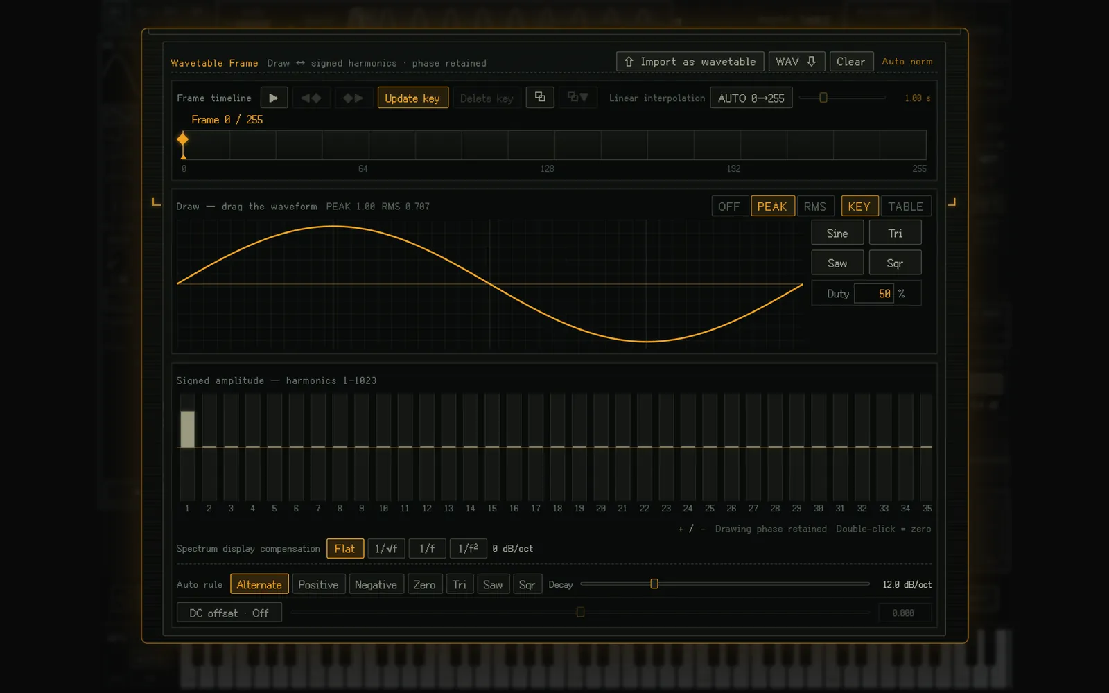 The wavetable editor (scrolled to the bottom)