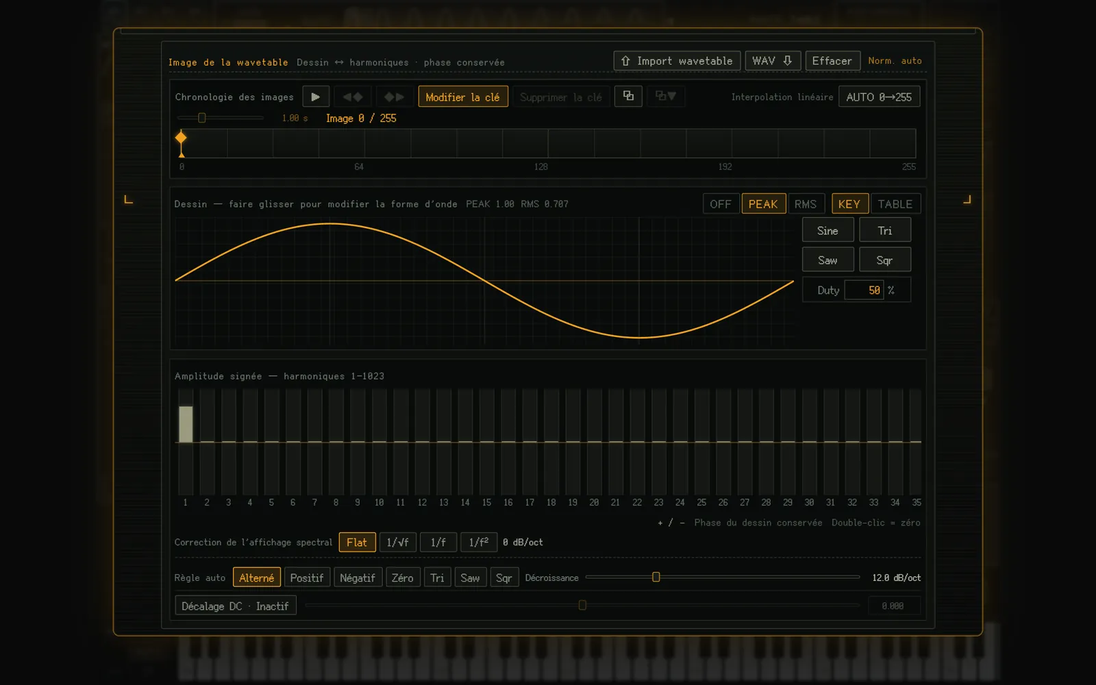 L’éditeur de wavetable (défilé jusqu’en bas)