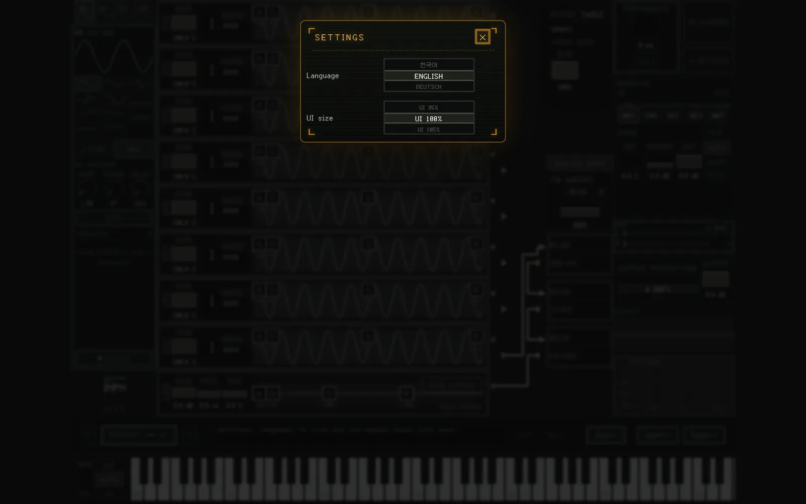 The settings screen